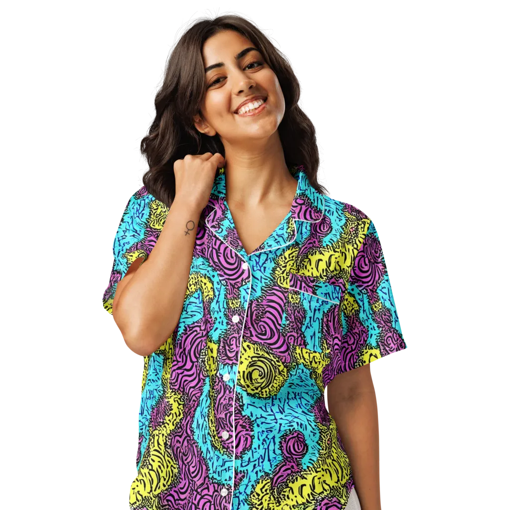 Electric Bloom Maze on Women's Short Sleeve Pajama Top — Front
