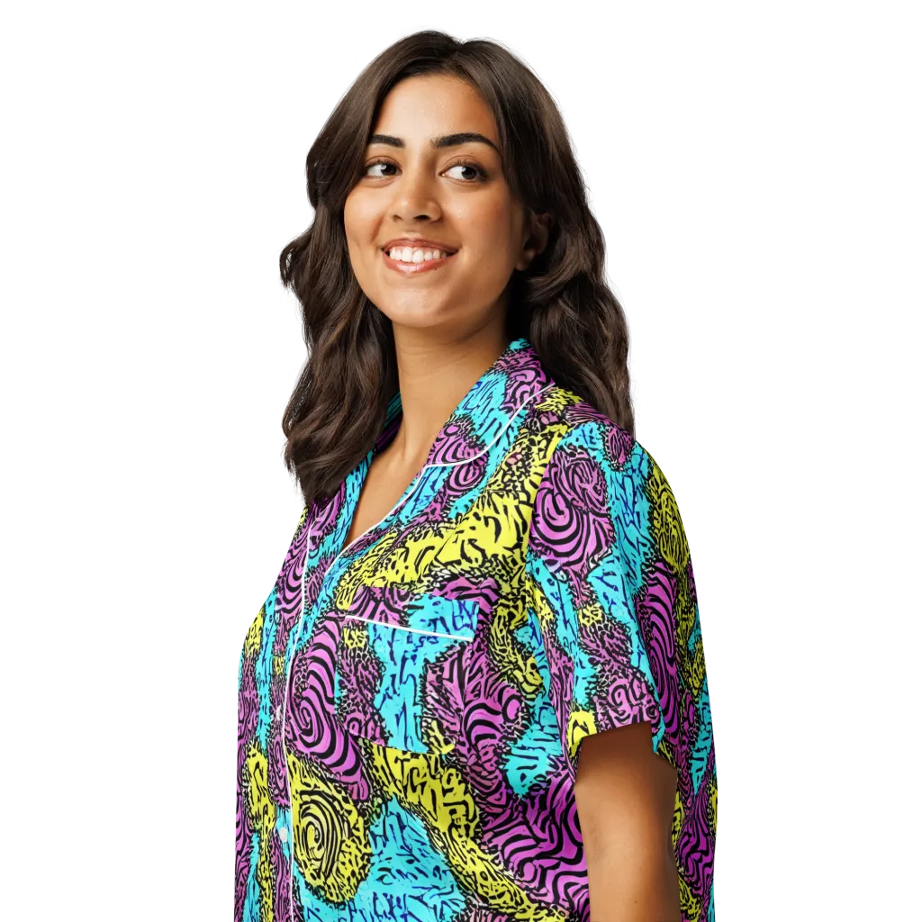Electric Bloom Maze on Women's Short Sleeve Pajama Top — Left Front