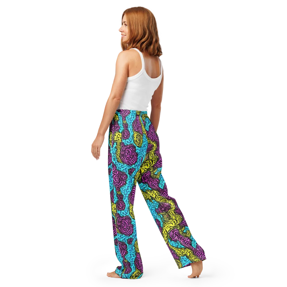 Electric Bloom Maze on Women's Pajama Pants — Back