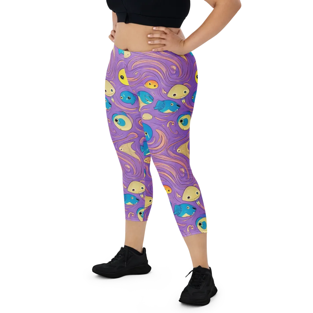 Violet Tide on Capri Leggings — Front