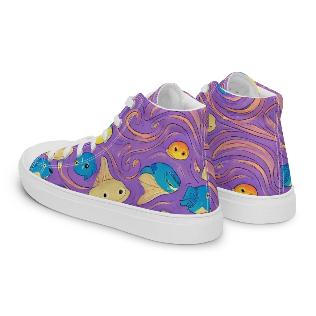 Violet Tide on Men's High Top Canvas Shoes — Left Back