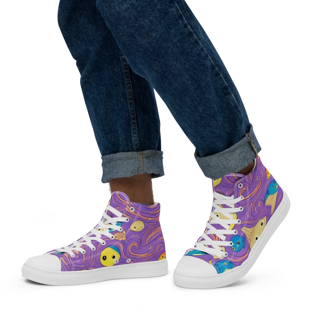 Violet Tide on Men's High Top Canvas Shoes — Left