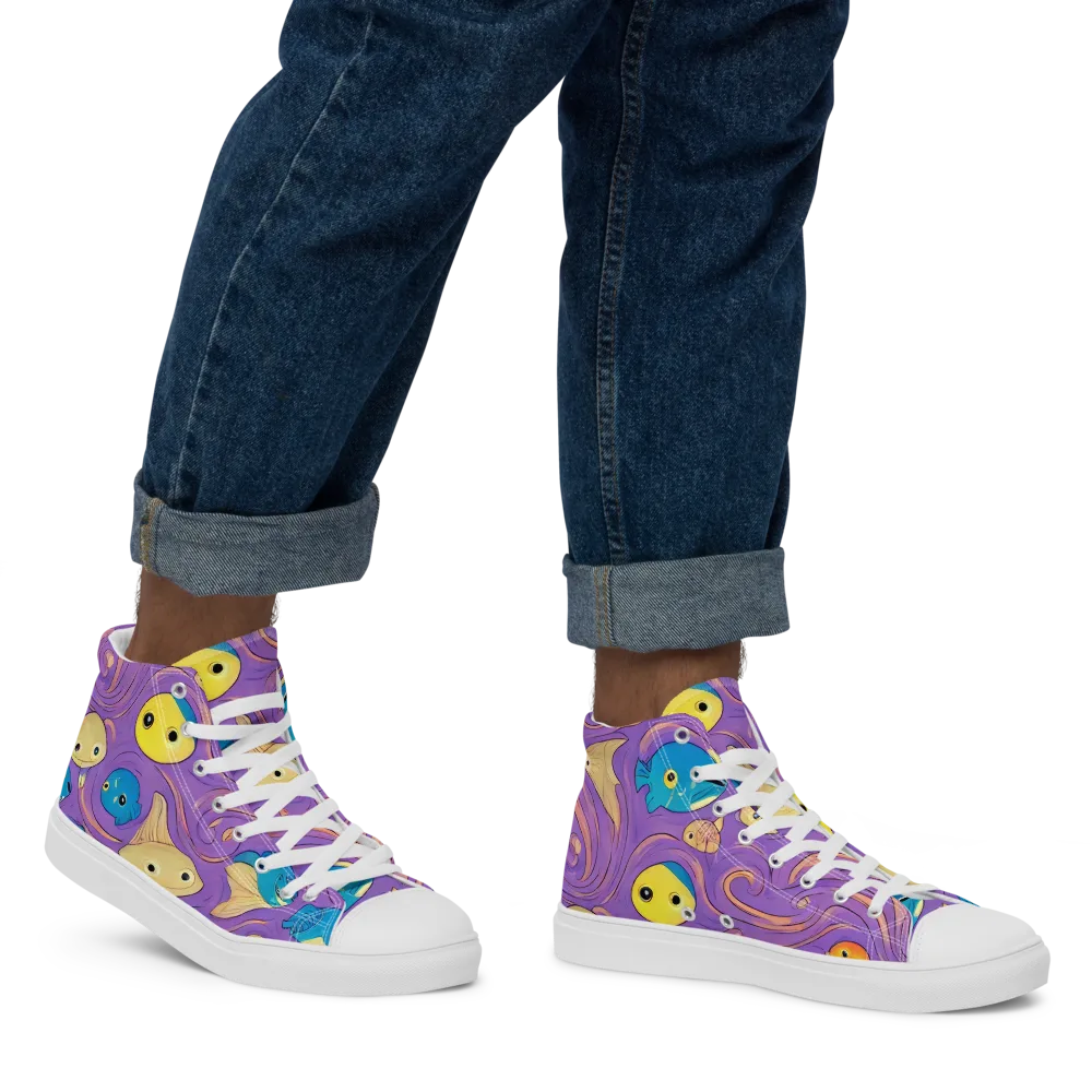 Violet Tide on Men's High Top Canvas Shoes — Right