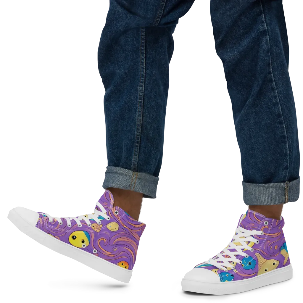 Violet Tide on Men's High Top Canvas Shoes — Left