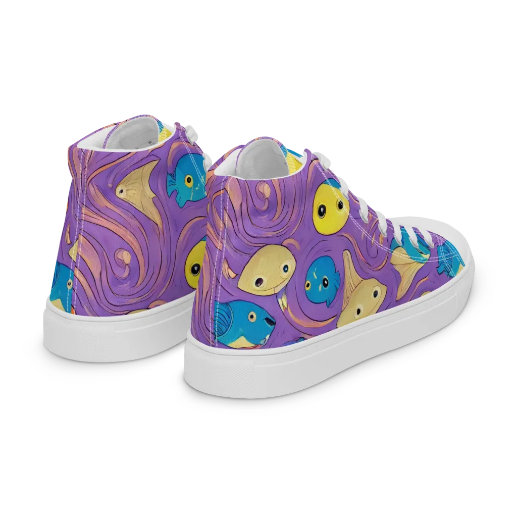 Violet Tide on Women's High Top Canvas Shoes — Right Back