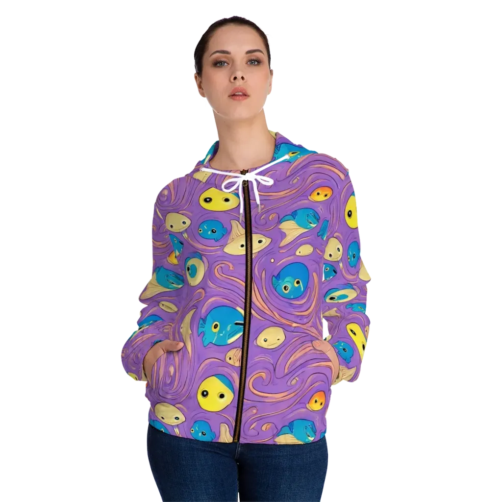 Violet Tide on Women's Full-Zip Hoodie — Front On Person