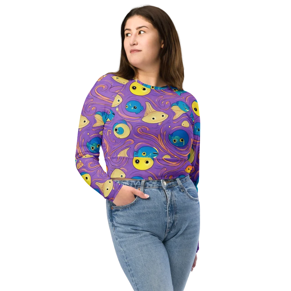 Violet Tide on Long Sleeve Crop Top — Front