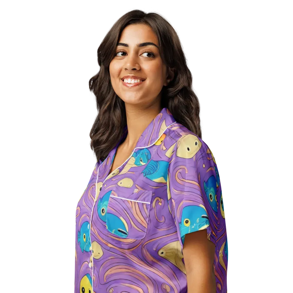 Violet Tide on Women's Short Sleeve Pajama Top — Left Front