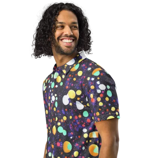 Orbit Pop on a Men's Slim Fit Polo Shirt