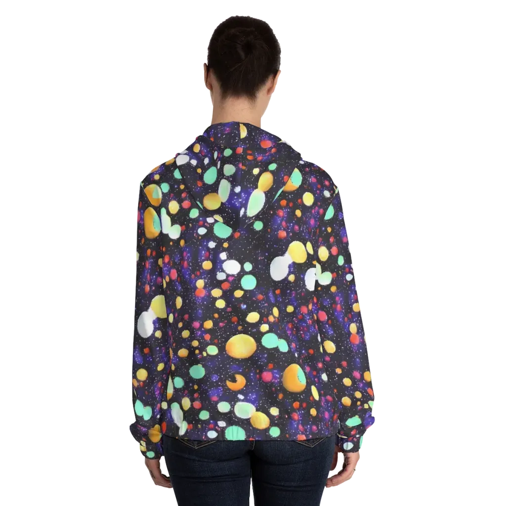 Orbit Pop on Women's Full-Zip Hoodie — Back On Person