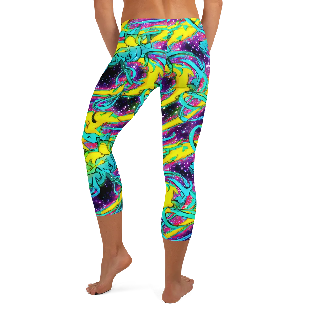 Galaxy Bloom on Capri Leggings — Back