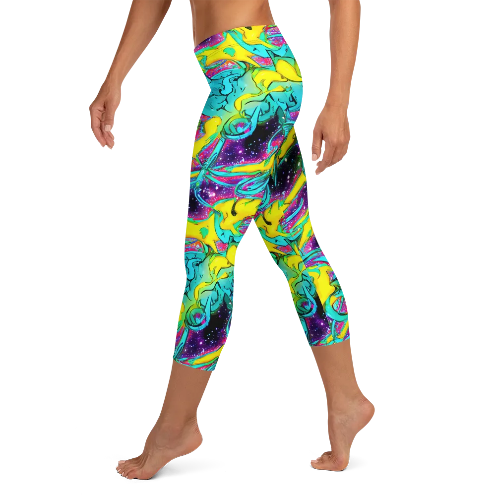 Galaxy Bloom on Capri Leggings — Left