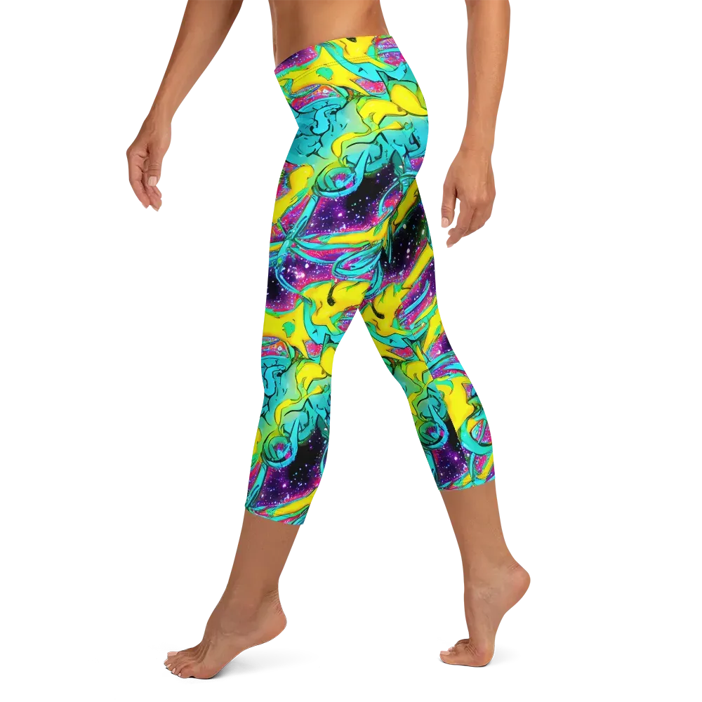 Galaxy Bloom on Capri Leggings — Left