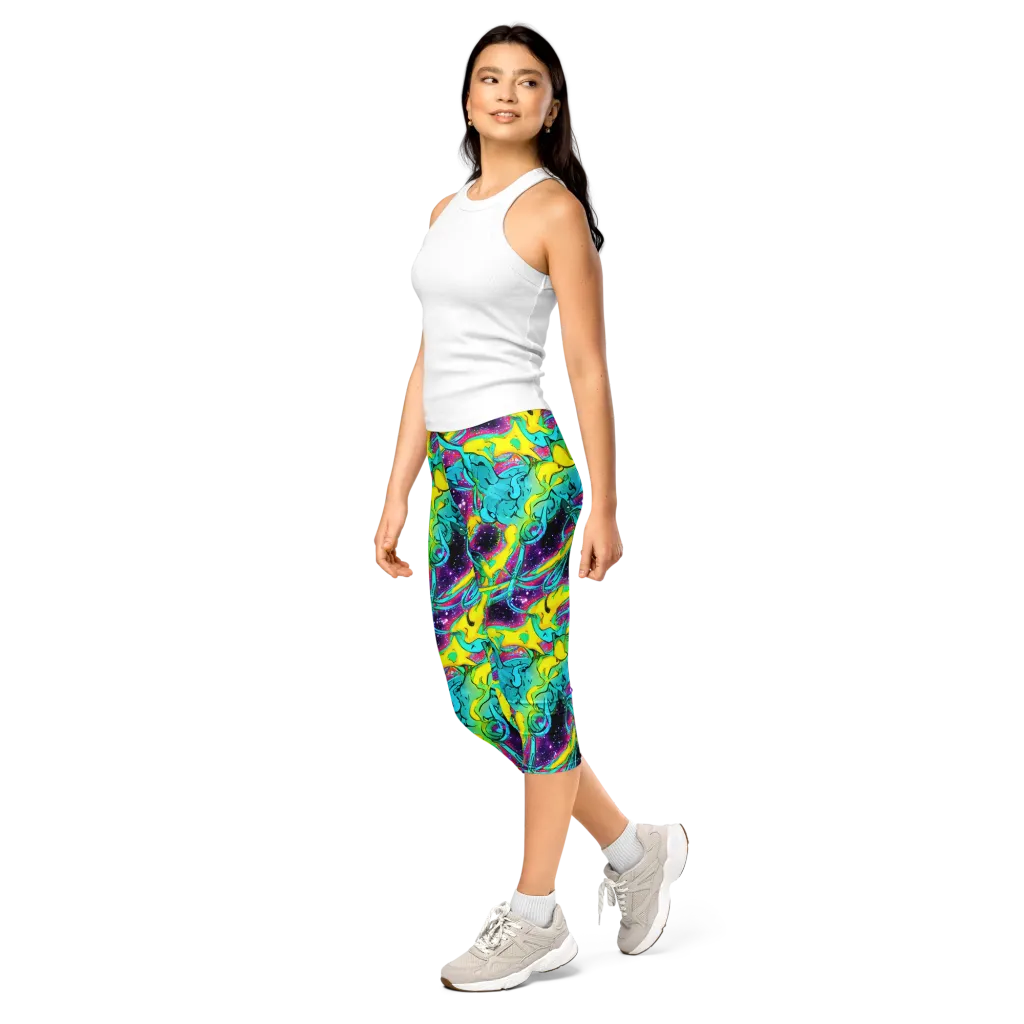 Galaxy Bloom on Capri Leggings — Left Front