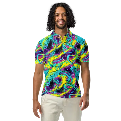 Galaxy Bloom on a Men's Slim Fit Polo Shirt