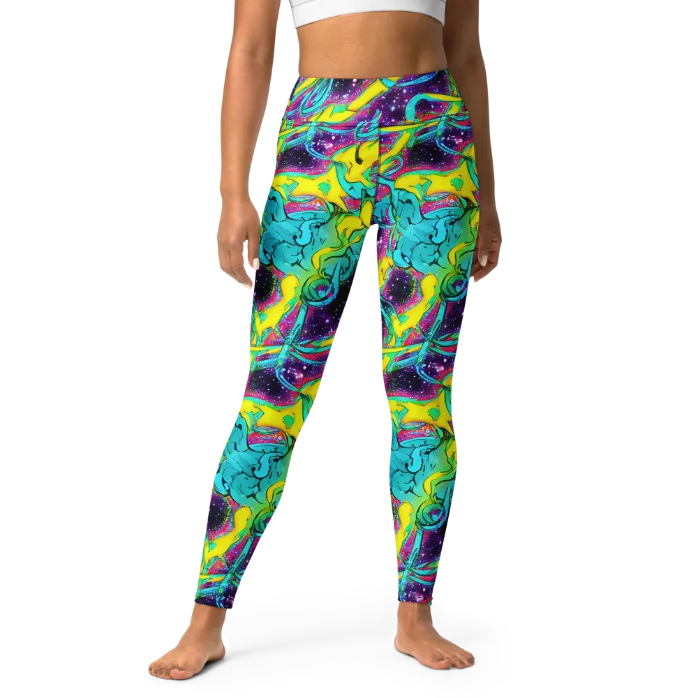 Galaxy Bloom on Yoga Leggings — Front