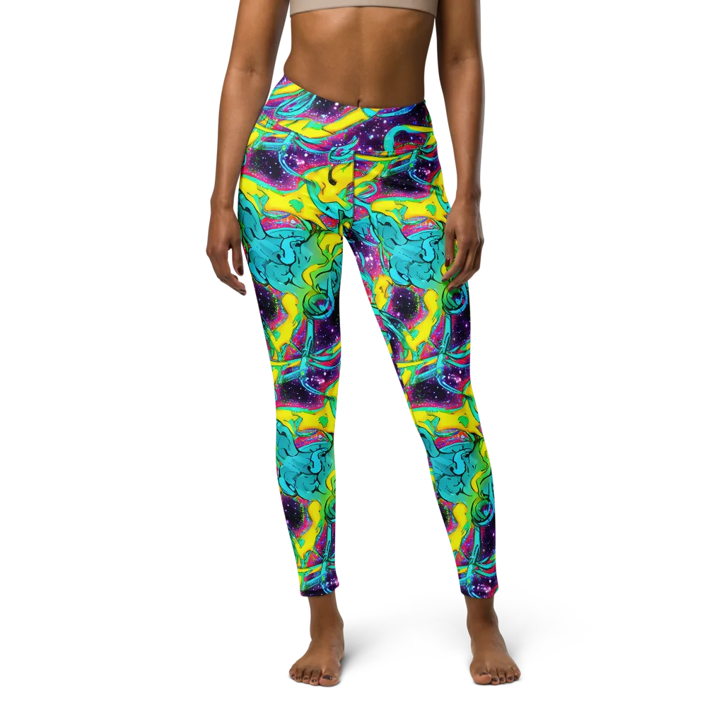 Galaxy Bloom on Yoga Leggings — Front