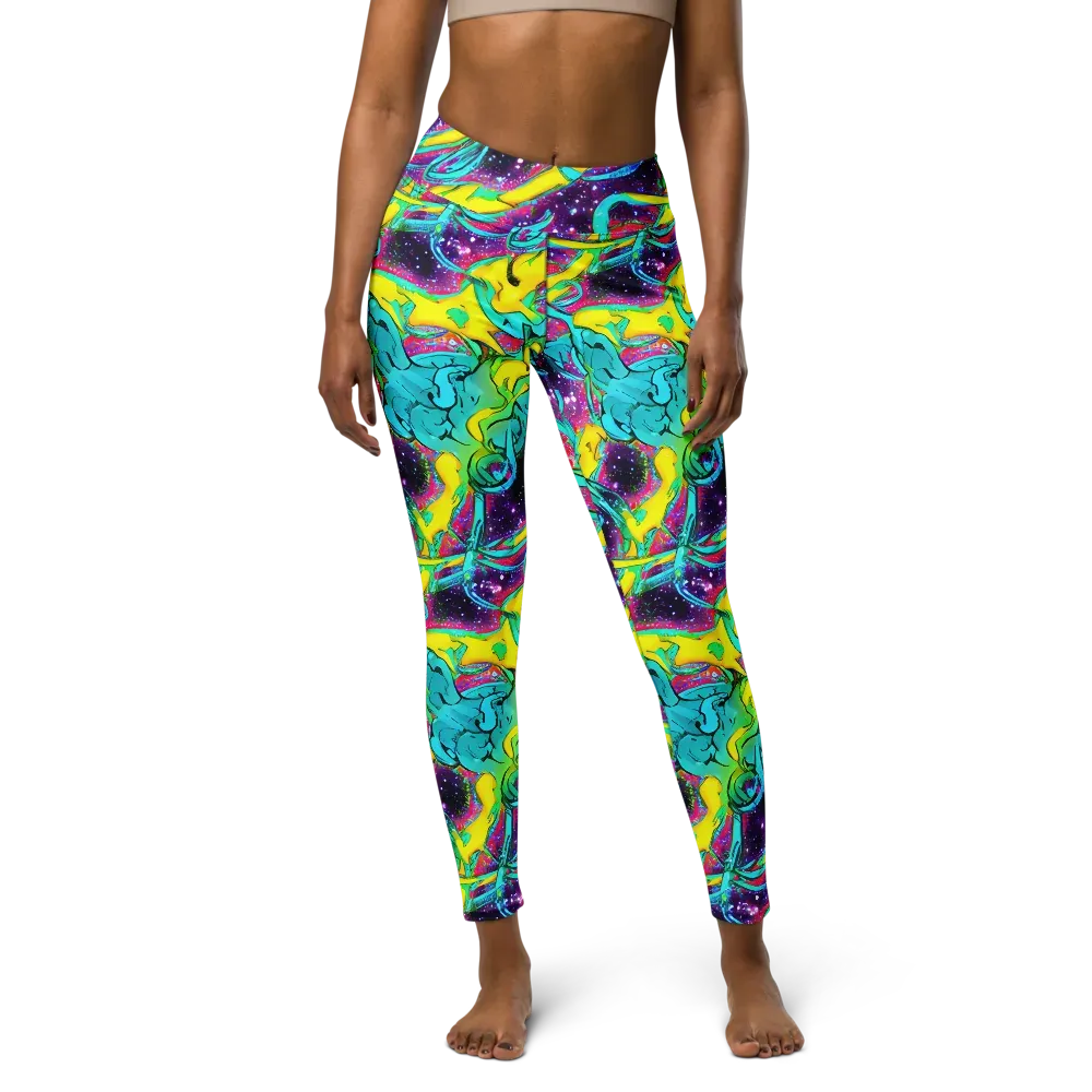 Galaxy Bloom on Yoga Leggings — Front