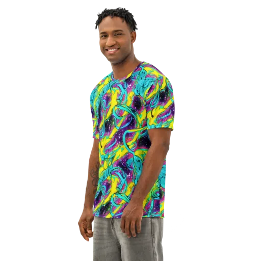 Galaxy Bloom on a Men's Cotton Crew Neck T-Shirt