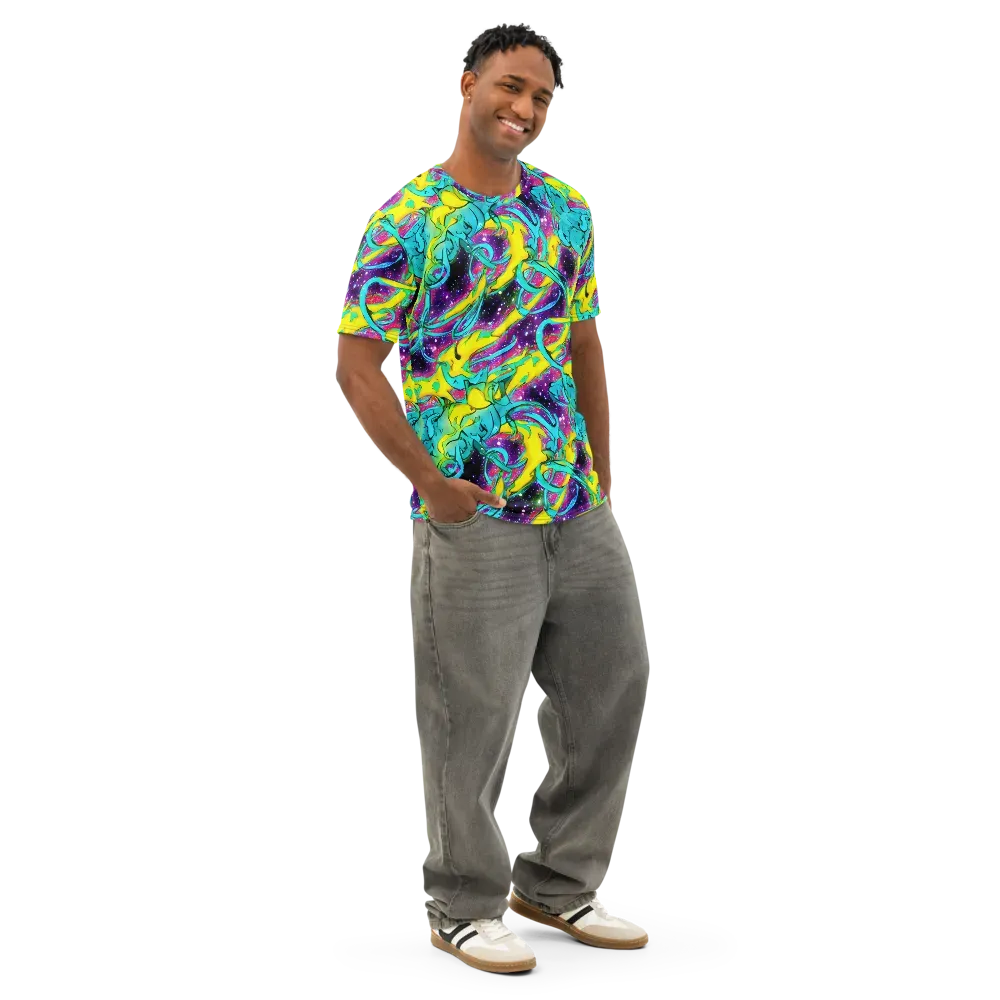 Galaxy Bloom on Men's Cotton Crew Neck T-Shirt — Right Front