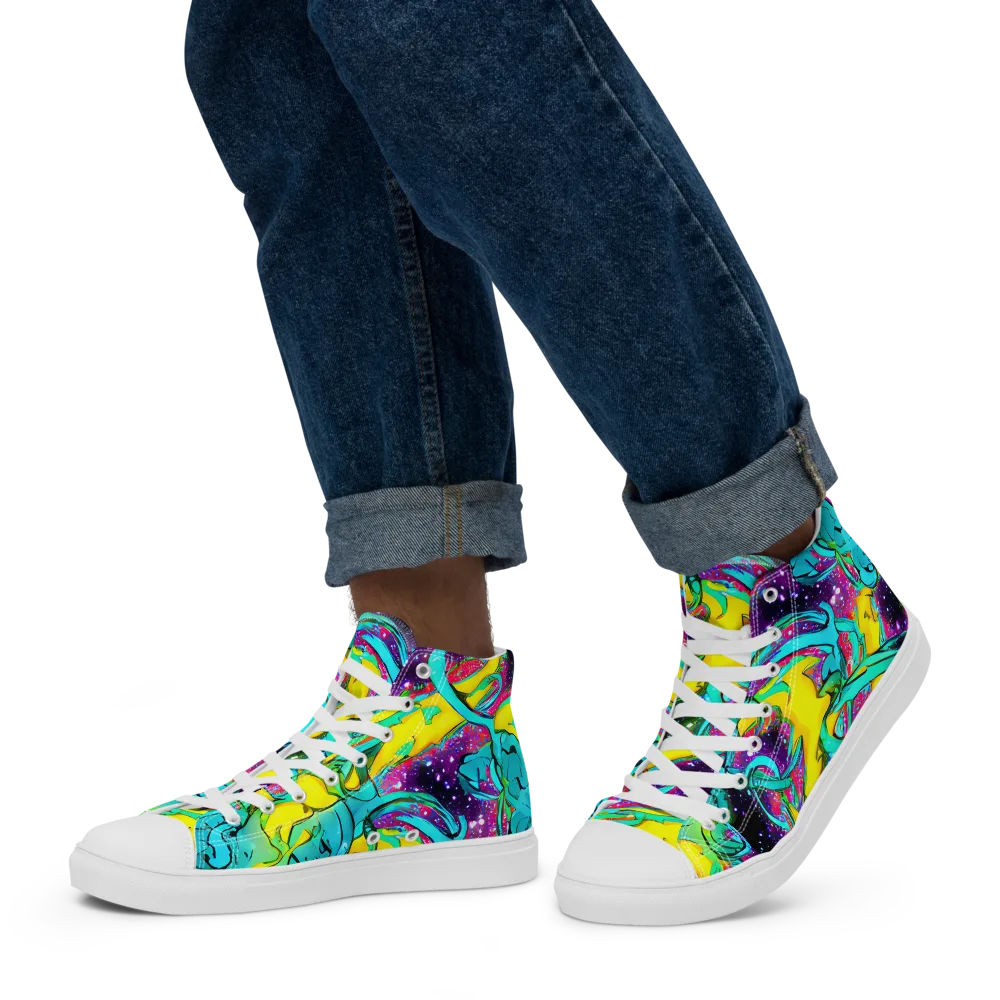 Galaxy Bloom on Men's High Top Canvas Shoes — Left