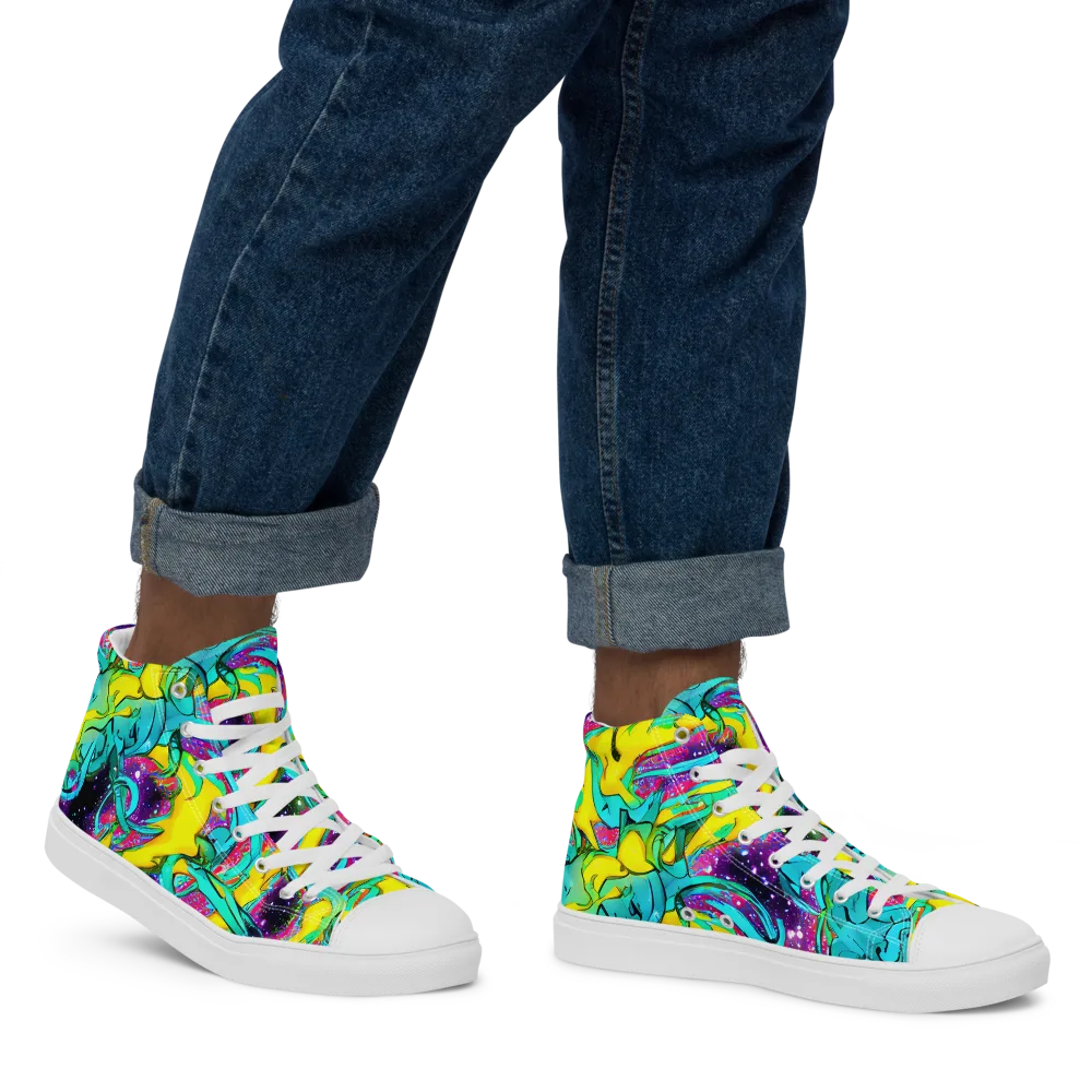 Galaxy Bloom on Men's High Top Canvas Shoes — Right