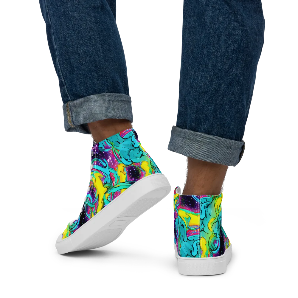 Galaxy Bloom on Men's High Top Canvas Shoes — Back