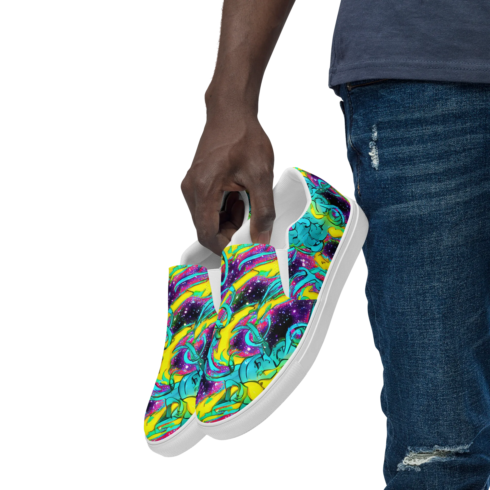 Galaxy Bloom on Men's Slip-On Canvas Shoes — Left Front