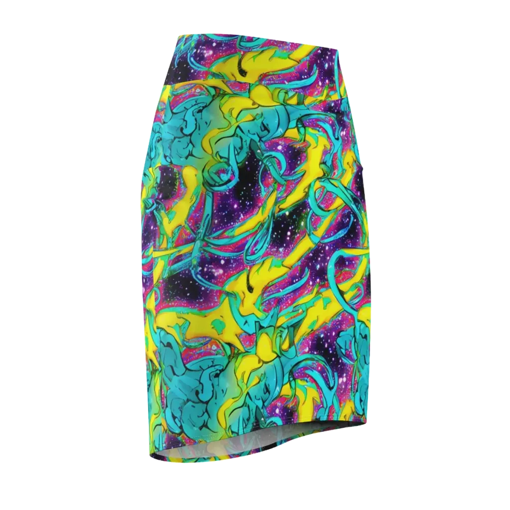 Galaxy Bloom on Pencil Skirt — Front Side
