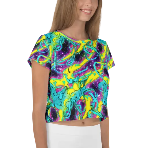 Galaxy Bloom on a Crop Tee