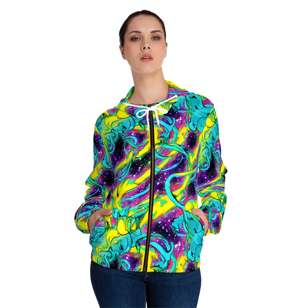 Galaxy Bloom on Women's Full-Zip Hoodie — Front On Person