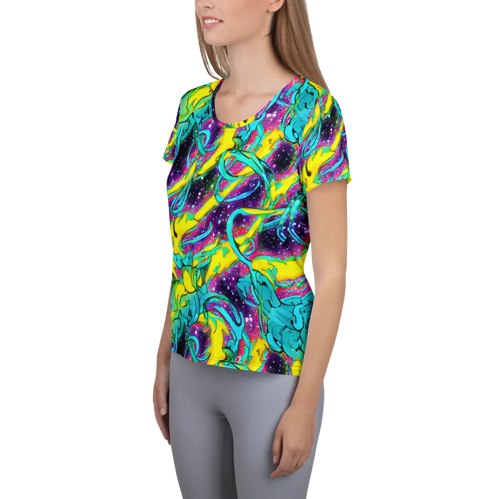Galaxy Bloom on Women's Athletic T-Shirt — Left