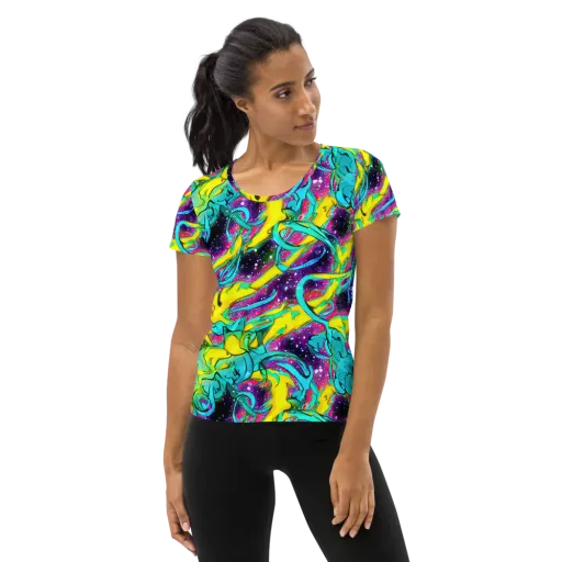 Galaxy Bloom on a Women's Athletic T-Shirt