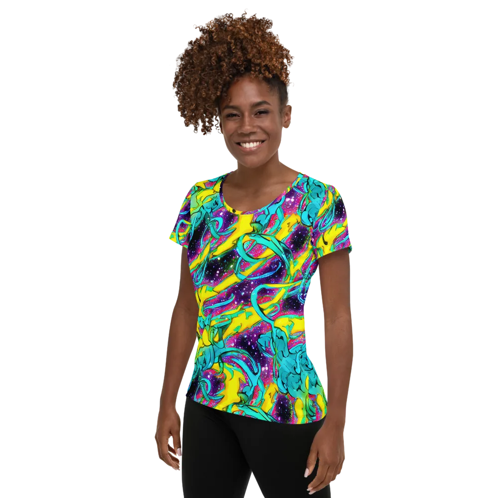 Galaxy Bloom on Women's Athletic T-Shirt — Left
