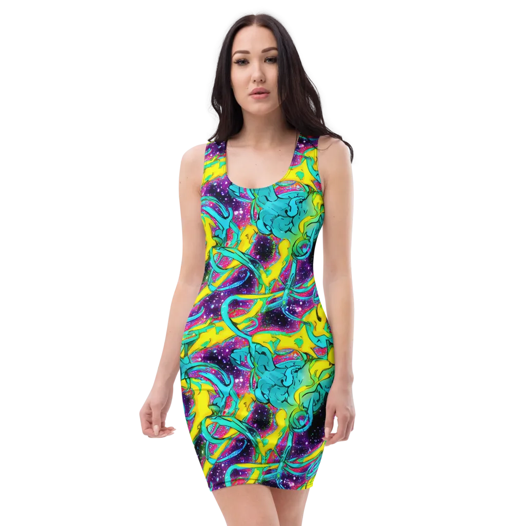 Galaxy Bloom on Bodycon Dress — Front