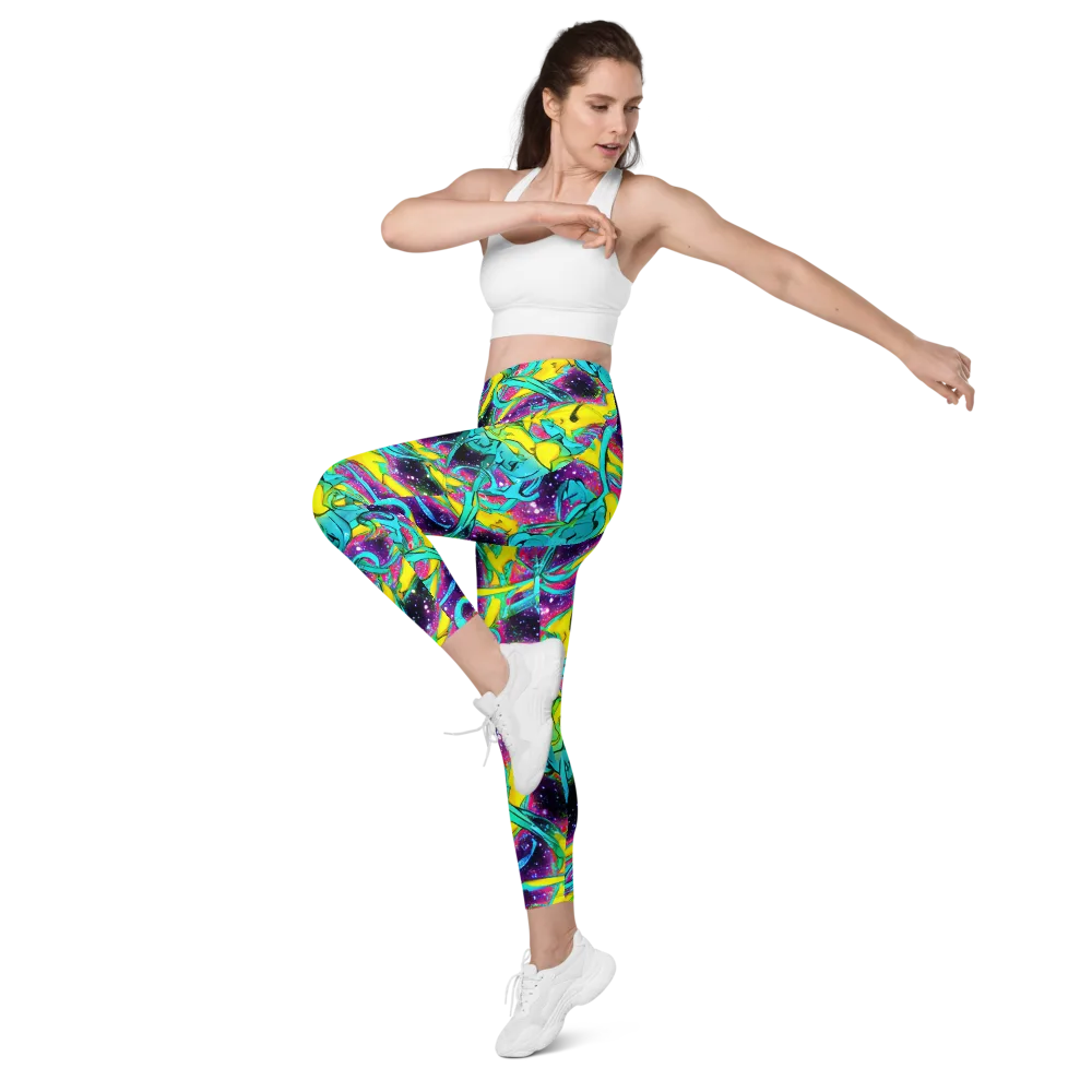 Galaxy Bloom on Leggings with Pockets — Left Front