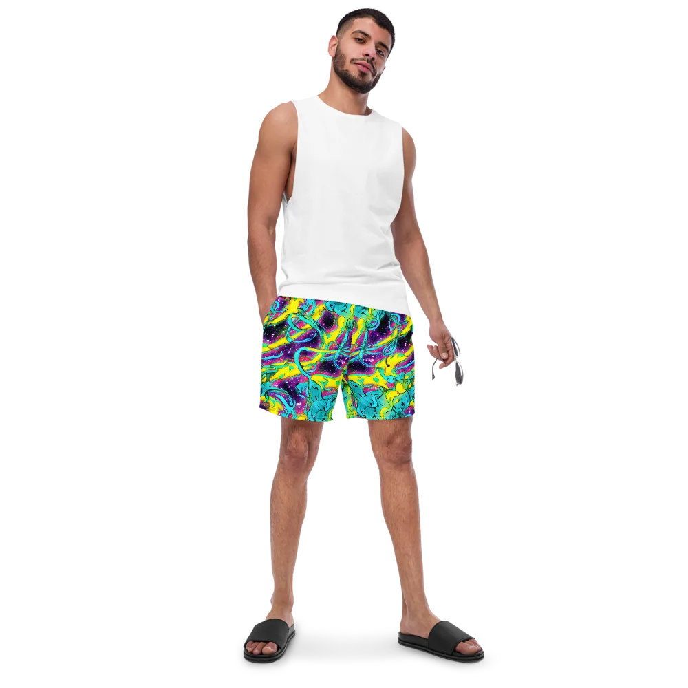 Galaxy Bloom on Swim Trunks — Front