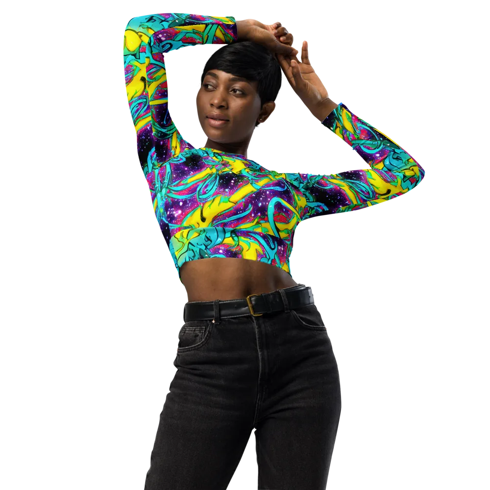 Galaxy Bloom on Long Sleeve Crop Top — Front