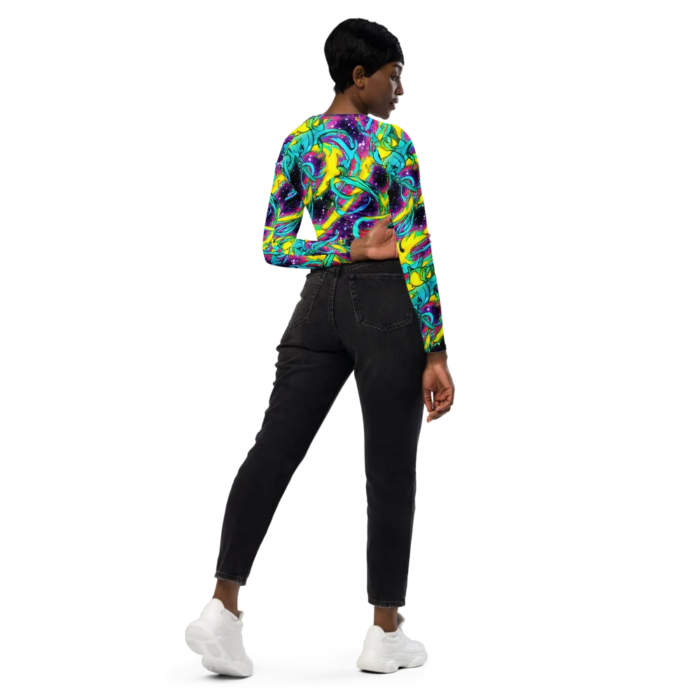 Galaxy Bloom on Long Sleeve Crop Top — Right Back
