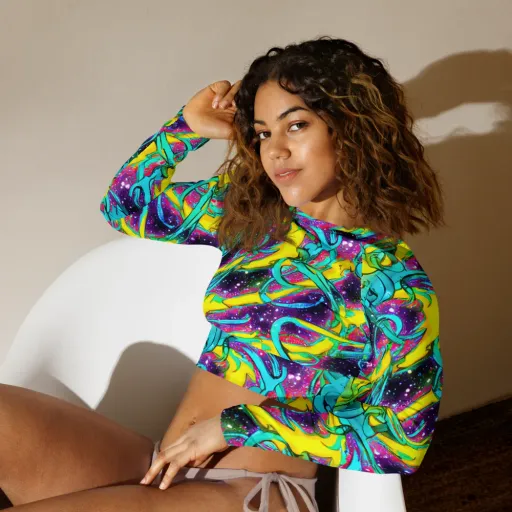 Galaxy Bloom on a Long Sleeve Crop Top