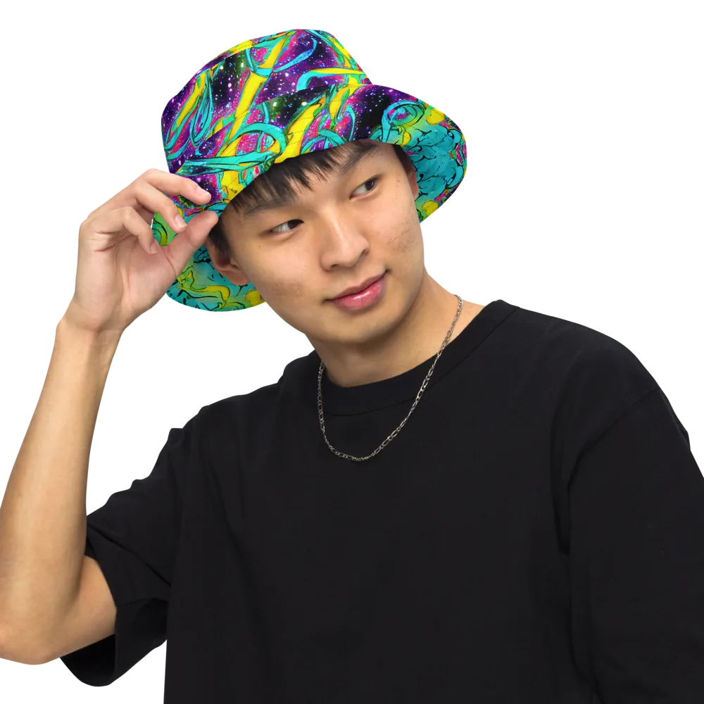 Galaxy Bloom on Reversible Bucket Hat — Front Inside