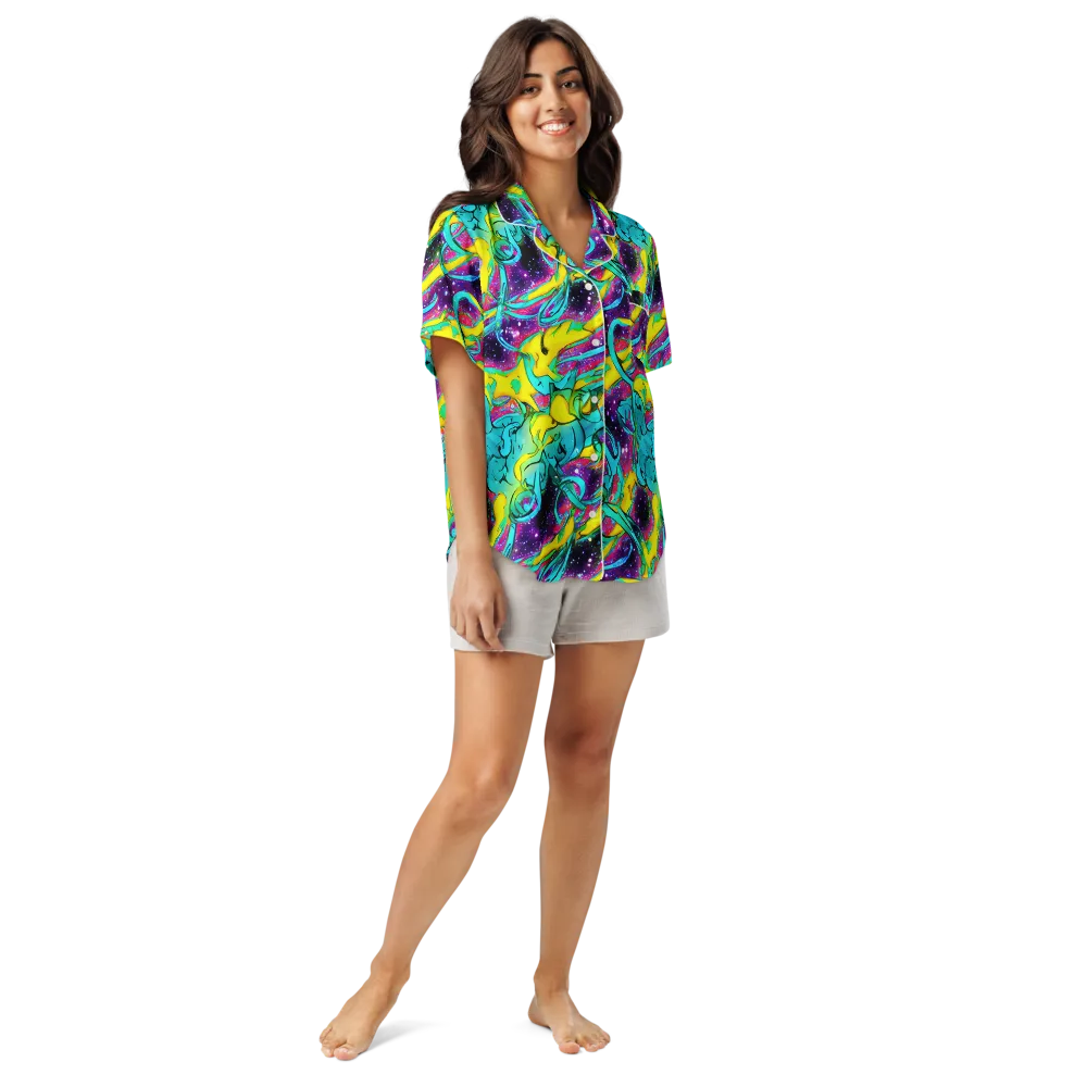 Galaxy Bloom on Women's Short Sleeve Pajama Top — Front