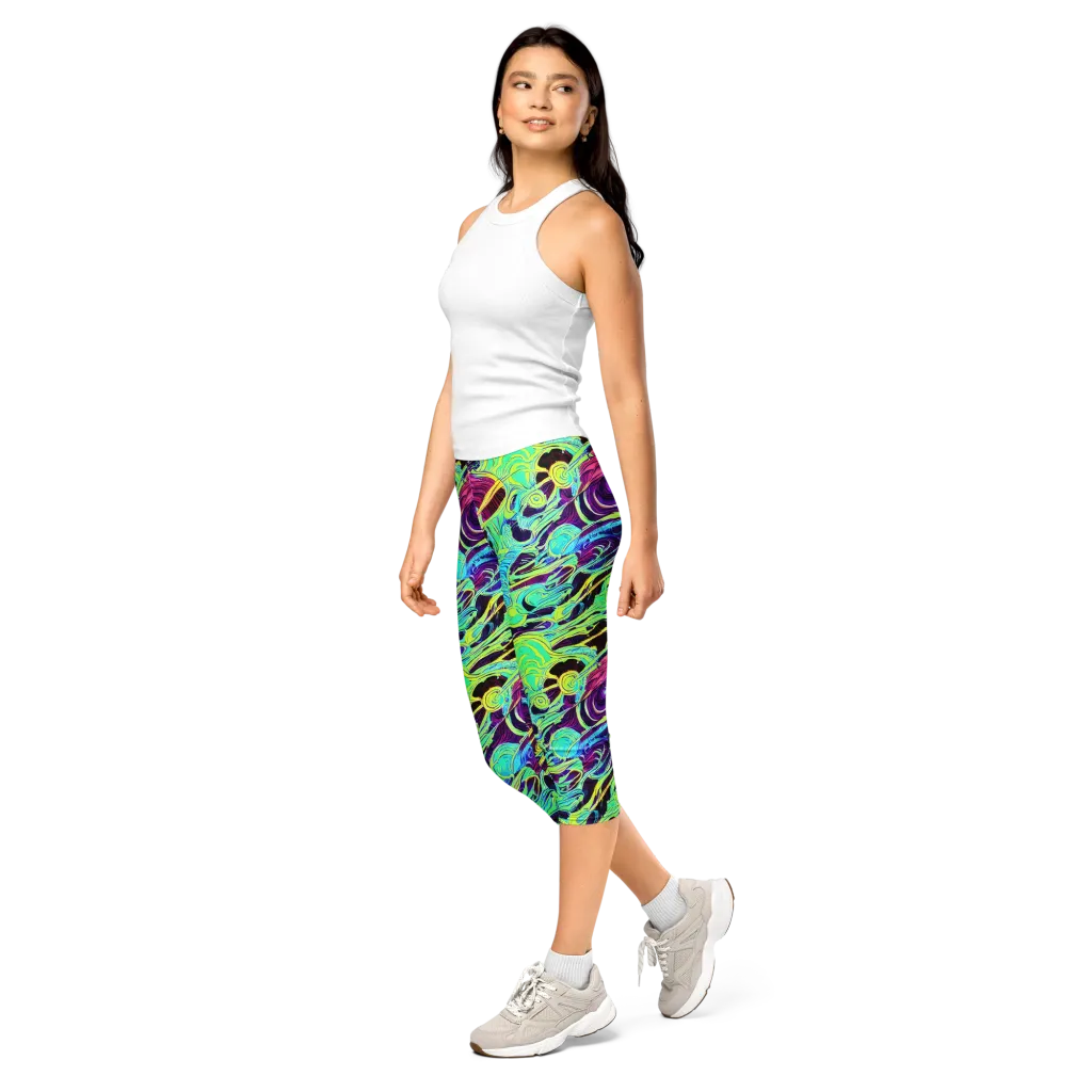 Biomorphic Beat on Capri Leggings — Left Front