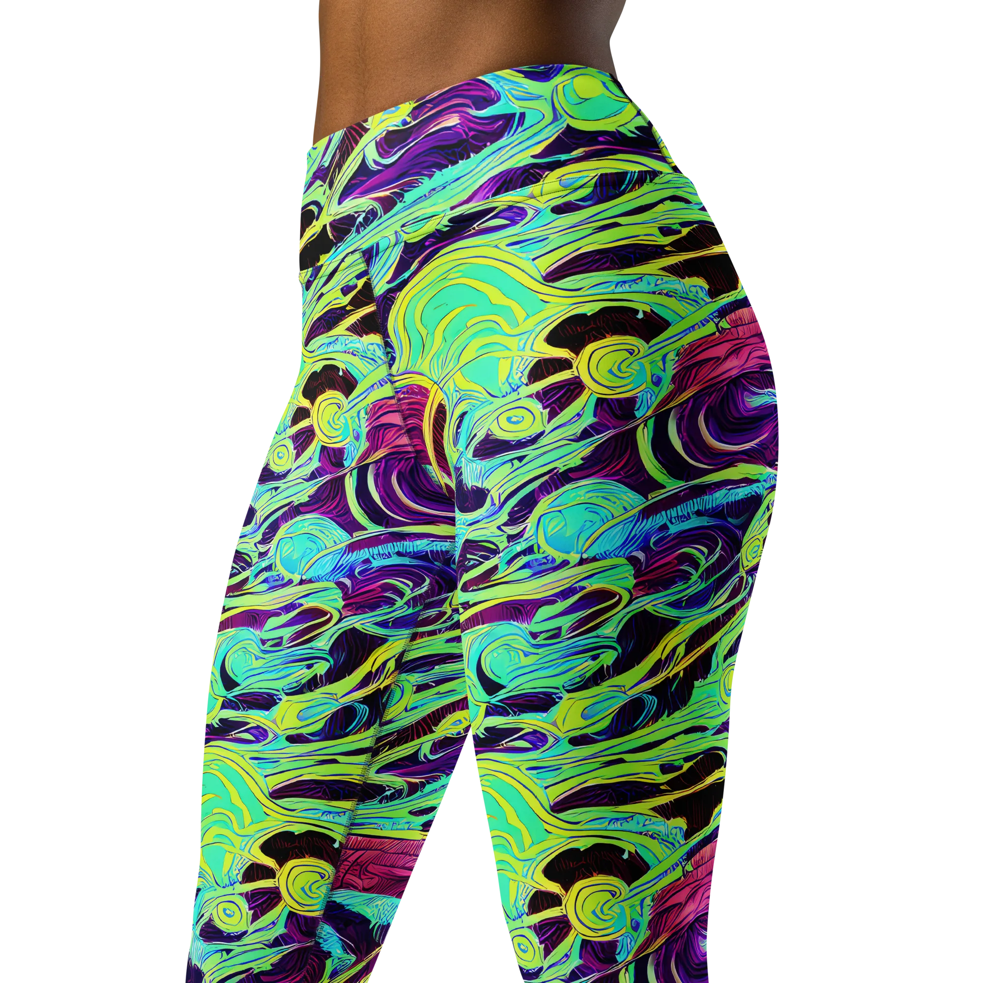 Biomorphic Beat on Yoga Leggings — Left Front