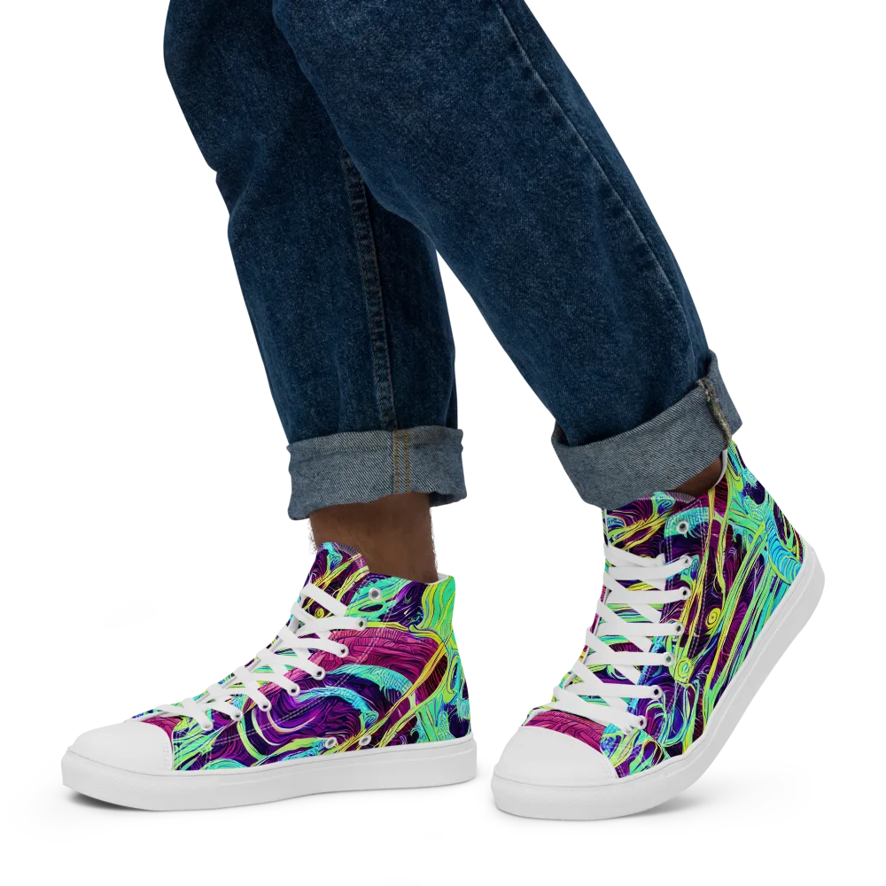 Biomorphic Beat on Men's High Top Canvas Shoes — Left