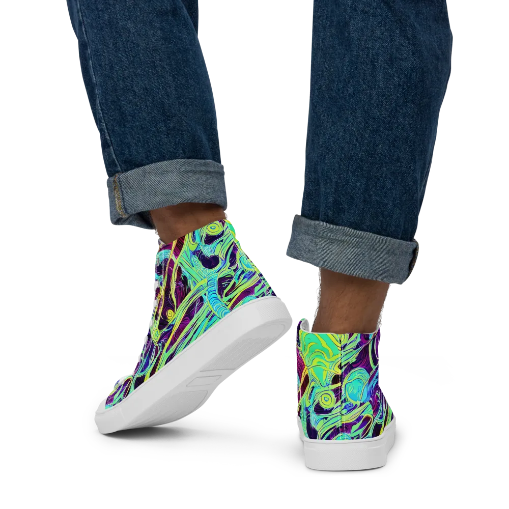 Biomorphic Beat on Men's High Top Canvas Shoes — Back