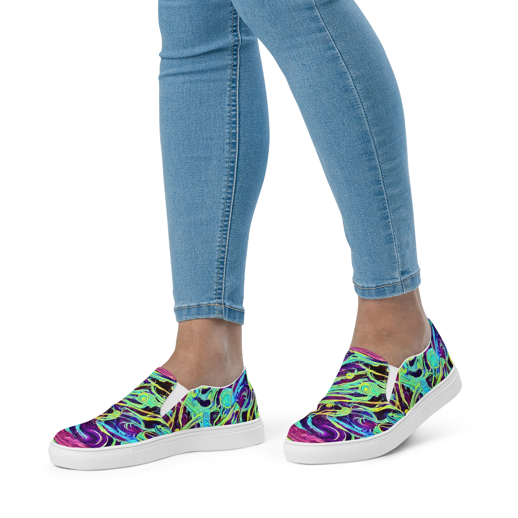 Biomorphic Beat on Women's Slip-On Canvas Shoes — Front