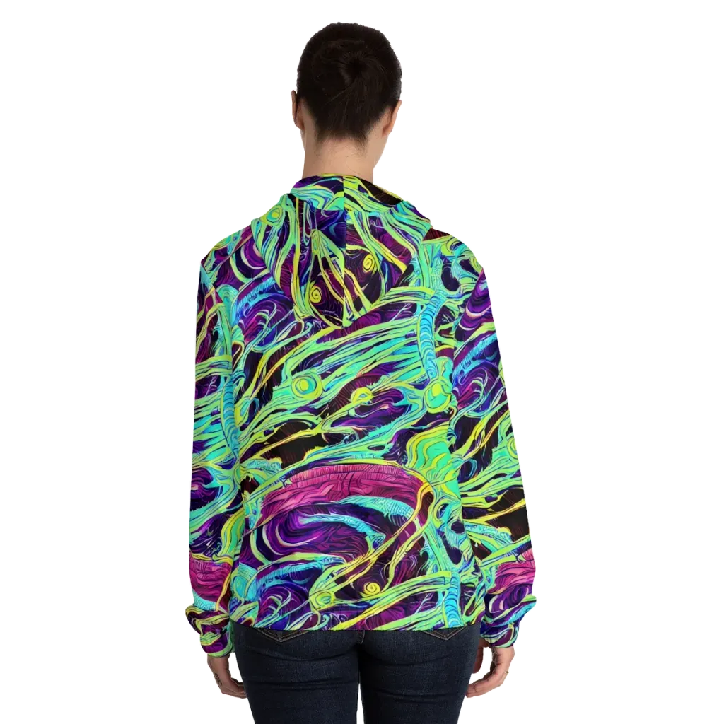 Biomorphic Beat on Women's Full-Zip Hoodie — Back On Person