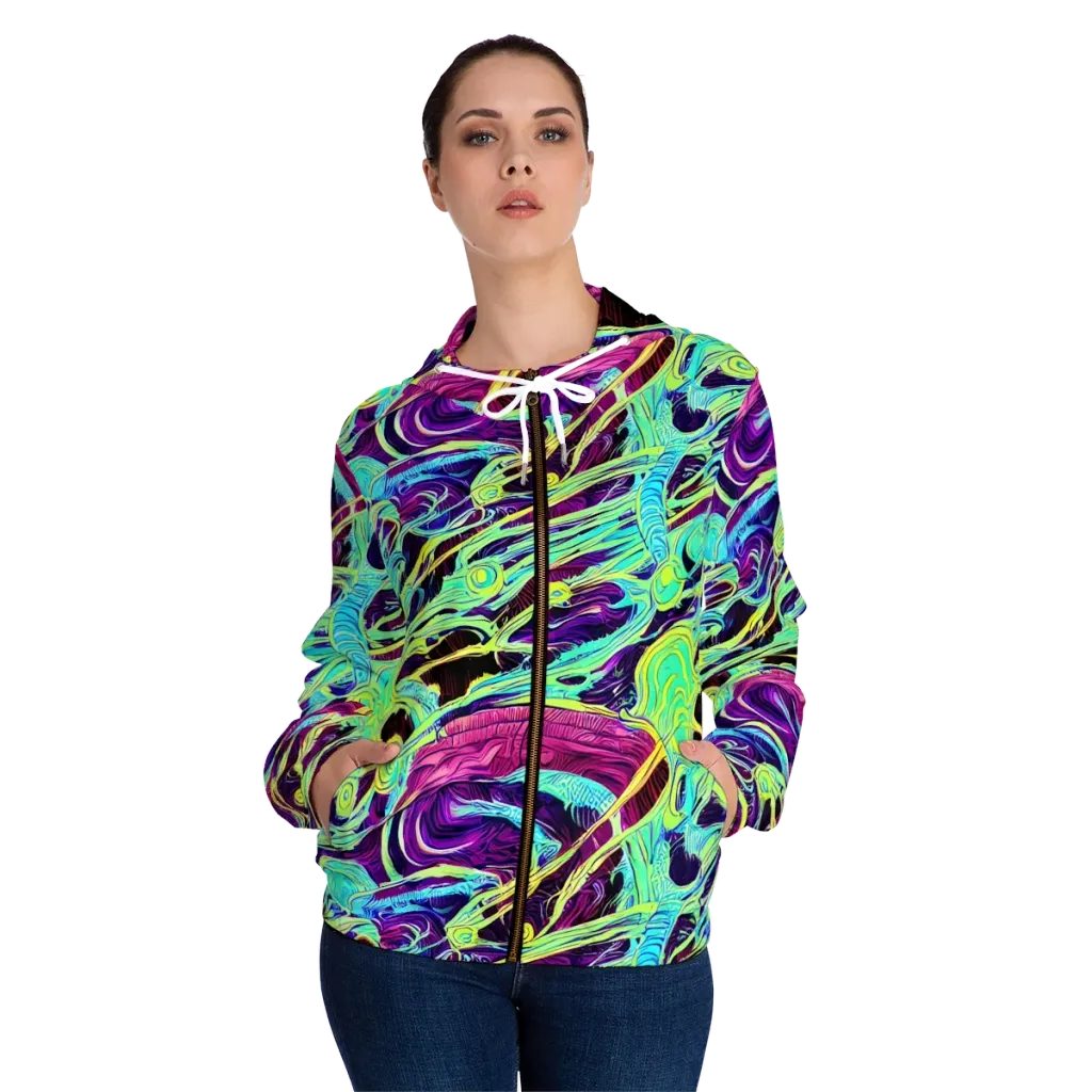 Biomorphic Beat on Women's Full-Zip Hoodie — Front On Person