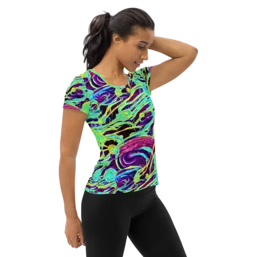 Biomorphic Beat on a Women's Athletic T-Shirt